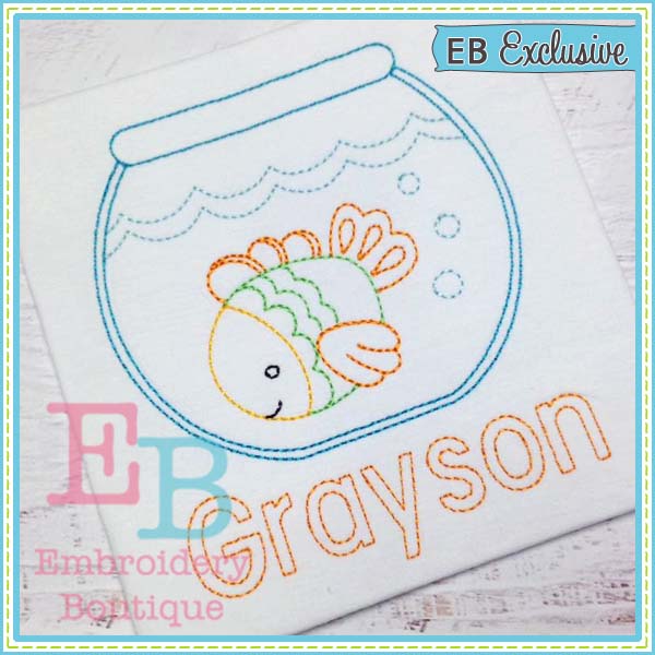 Vintage Fish Bowl Design, Embroidery