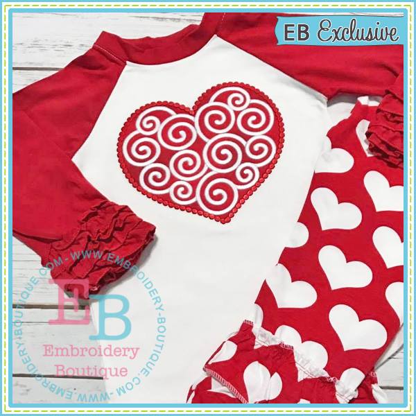 Dotted Swirly Heart Applique, Applique