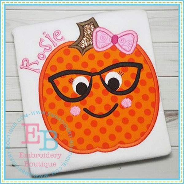 Pumpkin Girl with Glasses Applique, Applique