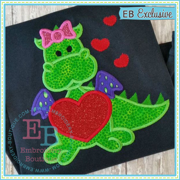 Girl Valentine Dragon Applique, Applique