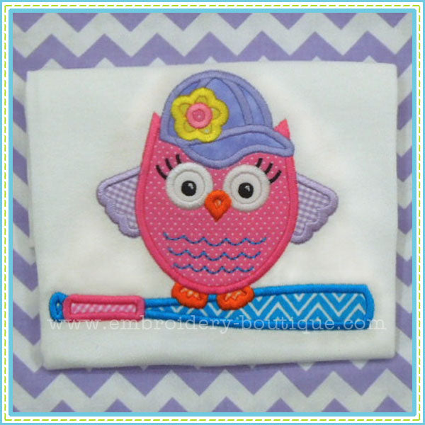 Girl Softball Owl Applique Design, Applique