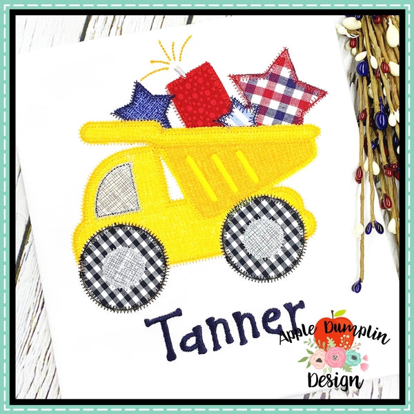 4th of July Dump Truck Zigzag Applique Design, applique