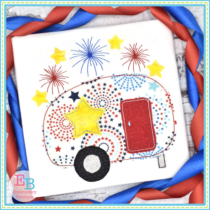 4th Of July Camper Applique, Applique