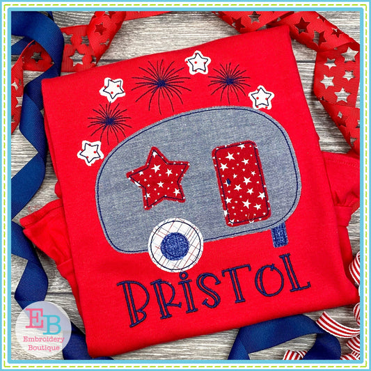 4th Of July Camper Applique, Applique