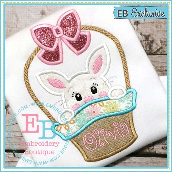 Bunny Peeker Basket Girl Applique, Applique