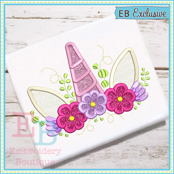 Unicorn Floral Crown Applique, Applique