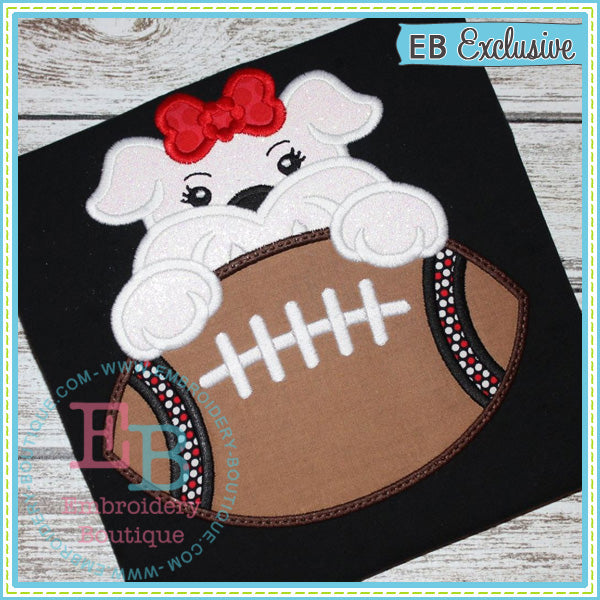 Football Bulldog Girl Applique, Applique