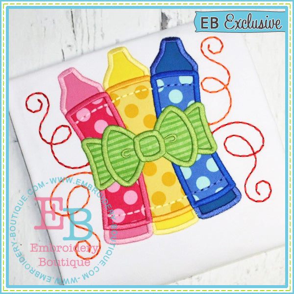 Crayons with Bow Applique, Applique