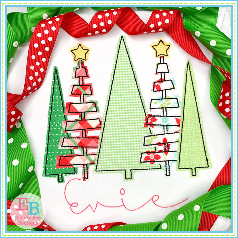 5 Trees Bean Stitch Applique, Applique