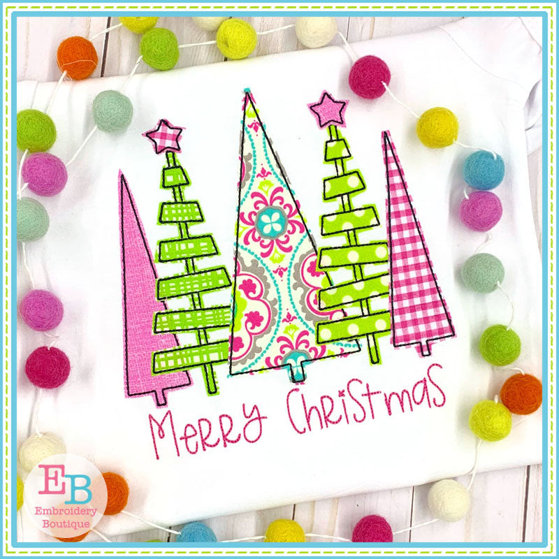 5 Trees Bean Stitch Applique, Applique