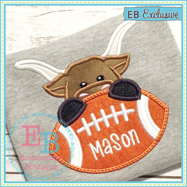 Football Longhorn Boy Applique, Applique