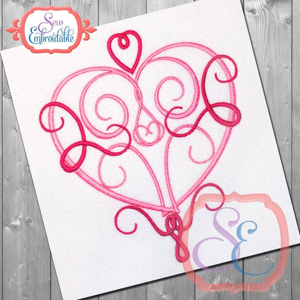 Swirl Heart 2 Embroidery Design, Embroidery