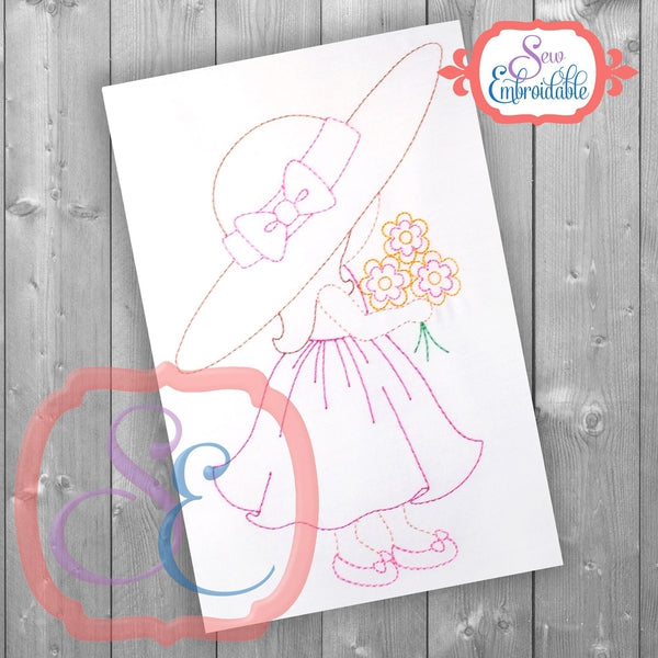 Sunbonnet Sue Bouquet Embroidery Design, Embroidery