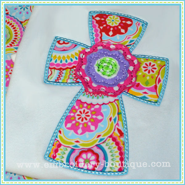 Cross with Raggy Flower Applique, Applique