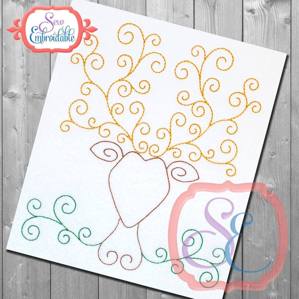 Stag Swirl Bean Embroidery Design, Embroidery