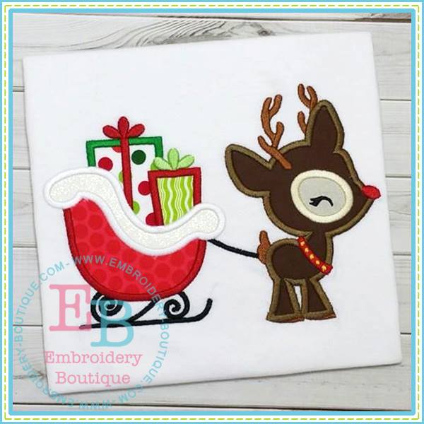 Deer Sleigh Applique, Applique