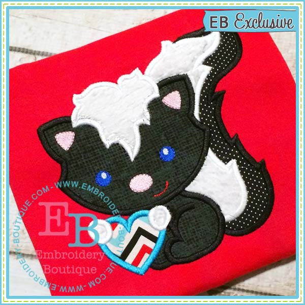 Heart Skunk Applique, Applique