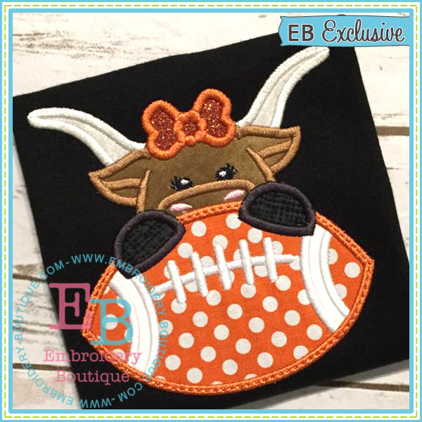 Football Longhorn Girl Applique, Applique