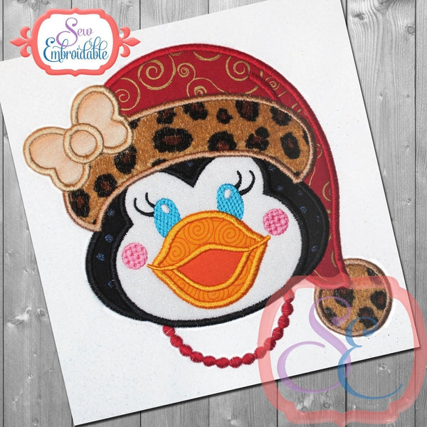 Santa Penguin Girl Applique, Applique
