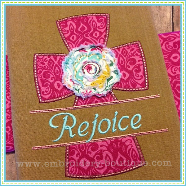 Split Cross Raggy Flower Applique, Applique