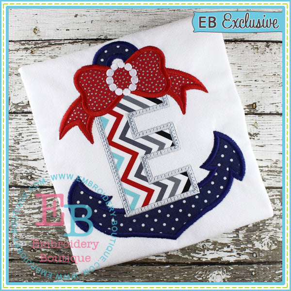 Anchors Away with Bow Applique Alphabet, Applique Alphabet