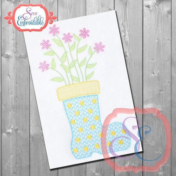 Motif Boot Vase Embroidery Design, Embroidery