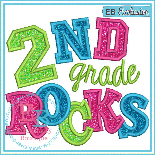 Second Grade Rocks 2 Applique, Applique