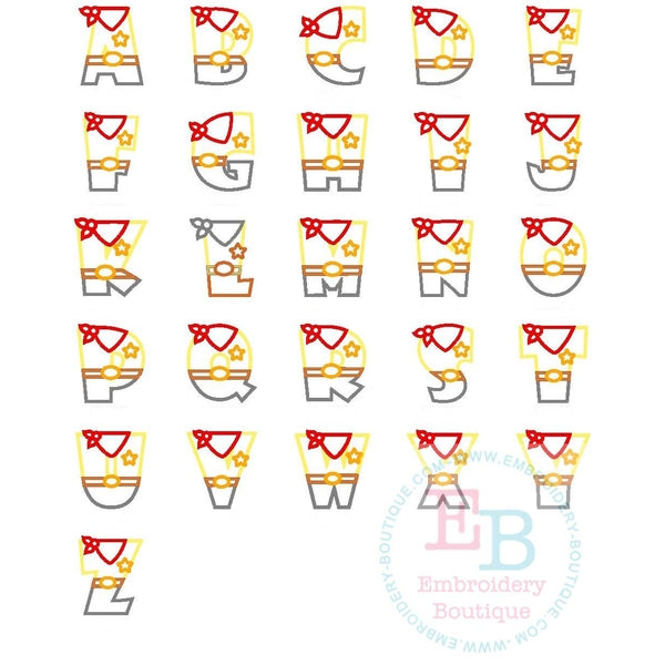 Cowboy Friend Applique Alphabet, Applique Alphabet