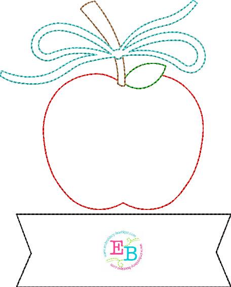 Banner Under Apple Bow Applique, Applique