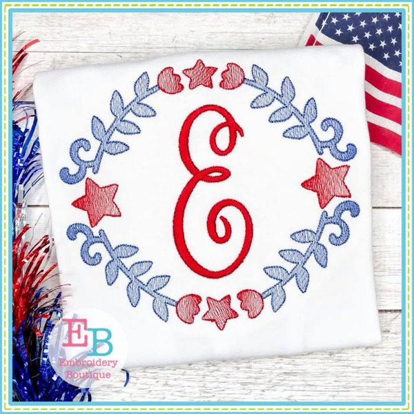 American Star Wreath Sketch Design, Embroidery