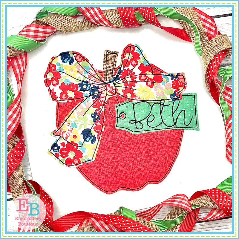 Apple Big Bow Bean Applique, Applique