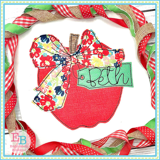 Apple Big Bow Bean Applique, Applique