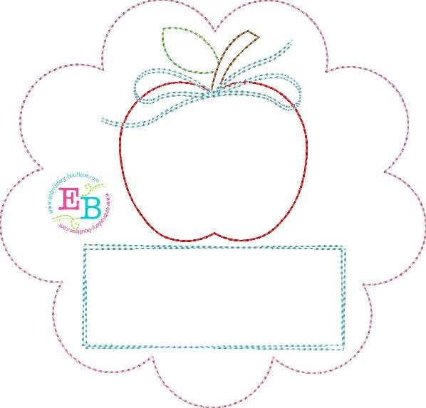 Apple Name Bow Circle Bean Applique, Applique