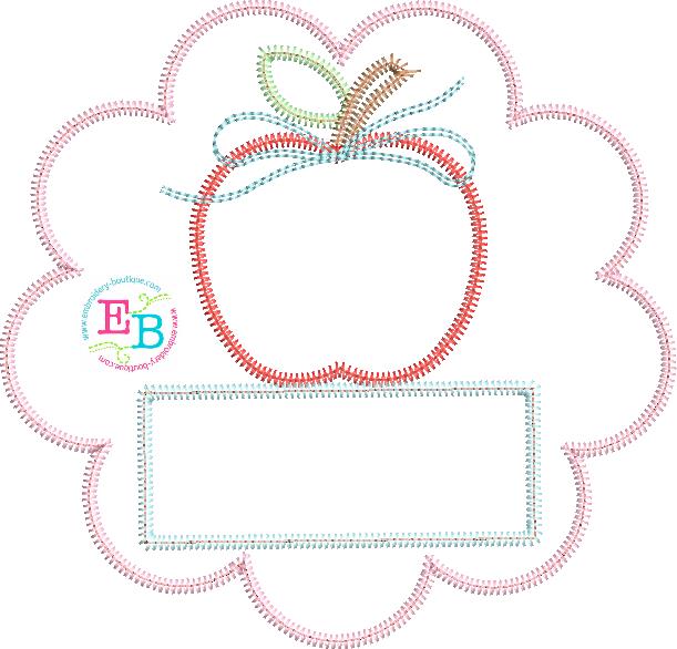 Apple Name Bow Circle Zigzag Applique, Applique