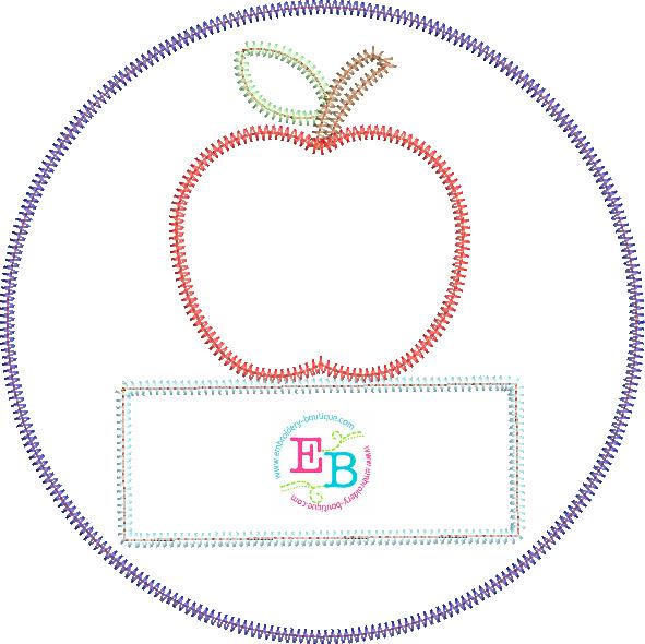 Apple Name Circle Zigzag Applique, Applique