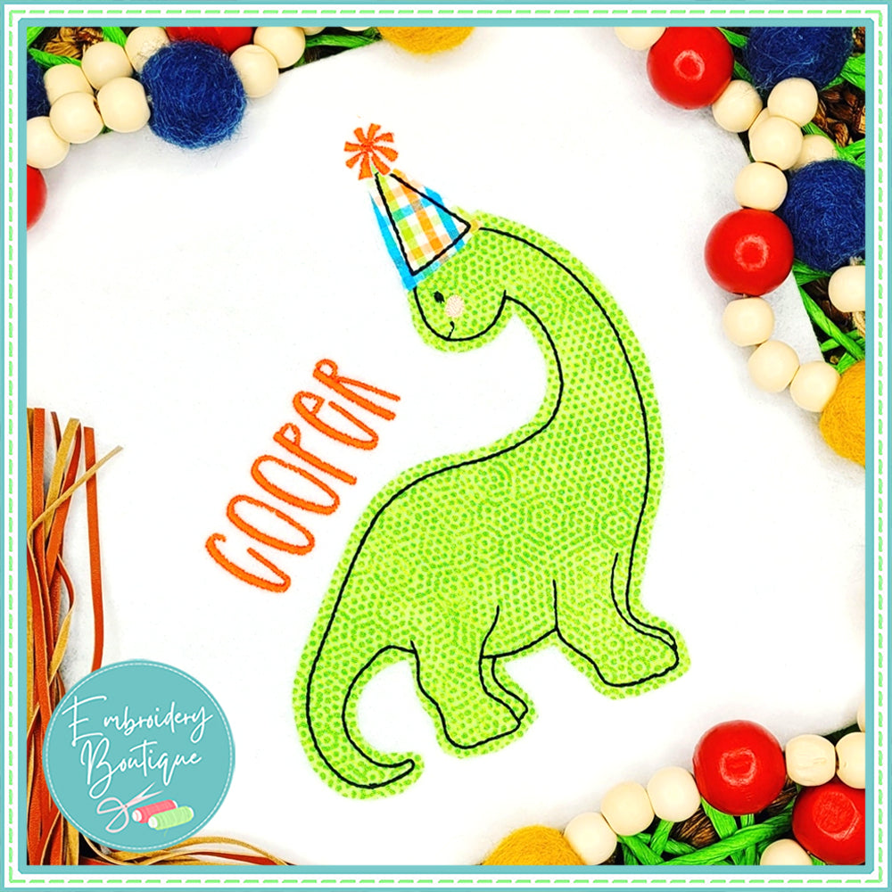 Birthday Dinosaur 2 Bean Stitch Applique, Applique, Embroidery Boutique