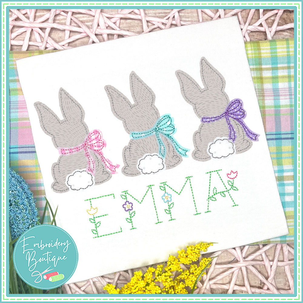 Bunnies Back Bow Trio Applique, Applique, Embroidery Boutique