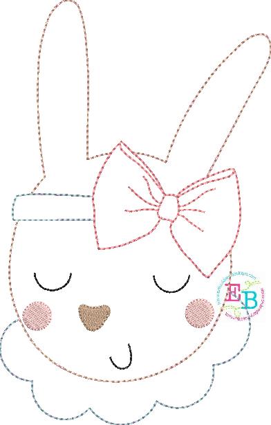 Bunny Girl Bow Bean Stitch Applique, Applique, Embroidery Boutique