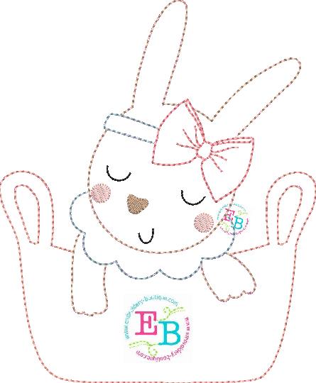 Bunny Girl Bow Basket Bean Stitch Applique, Applique, Embroidery Boutique