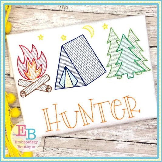 Camping Sketch Trio Design, Embroidery