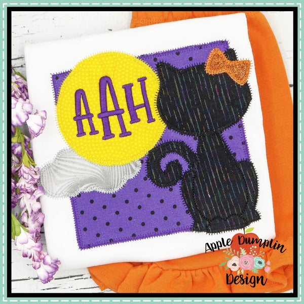 Cat with Moon Girl Zigzag Applique Design, applique