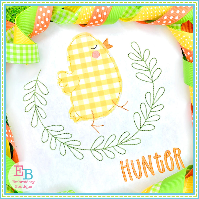 Chick 2 Leaves Bean Stitch Applique, Applique