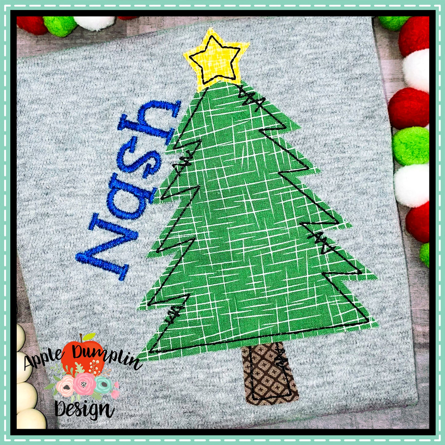 Christmas Tree Bean Stitch Applique Design, Applique