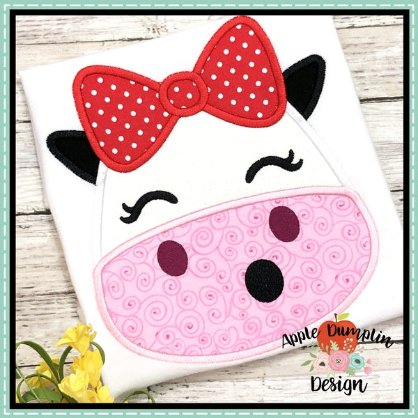 Cow with Bow Head Applique Design, applique
