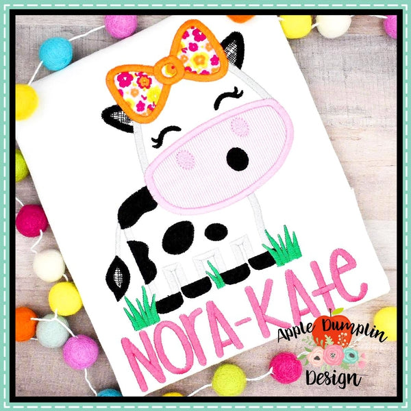 Cow in Grass Girl Applique Design, applique
