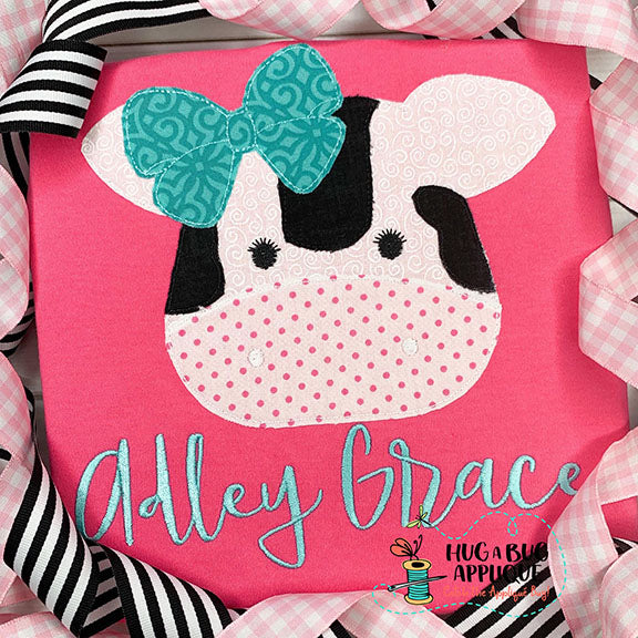 Cow Bow Bean Stitch Applique Design, Applique