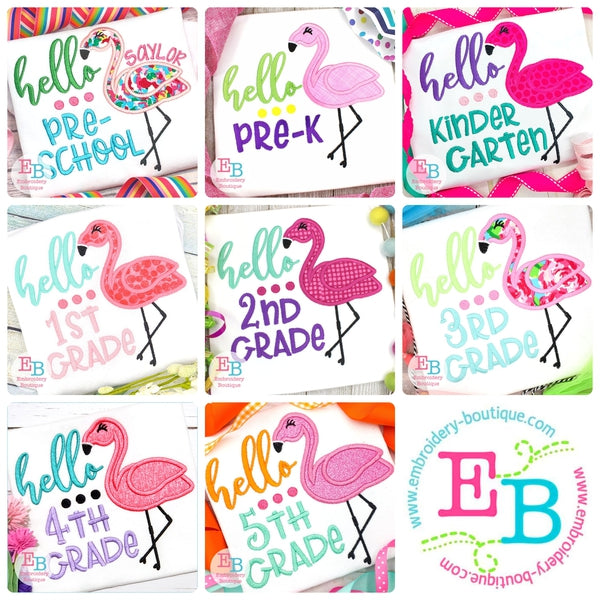 Hello Grade Flamingo Applique Bundle, Applique