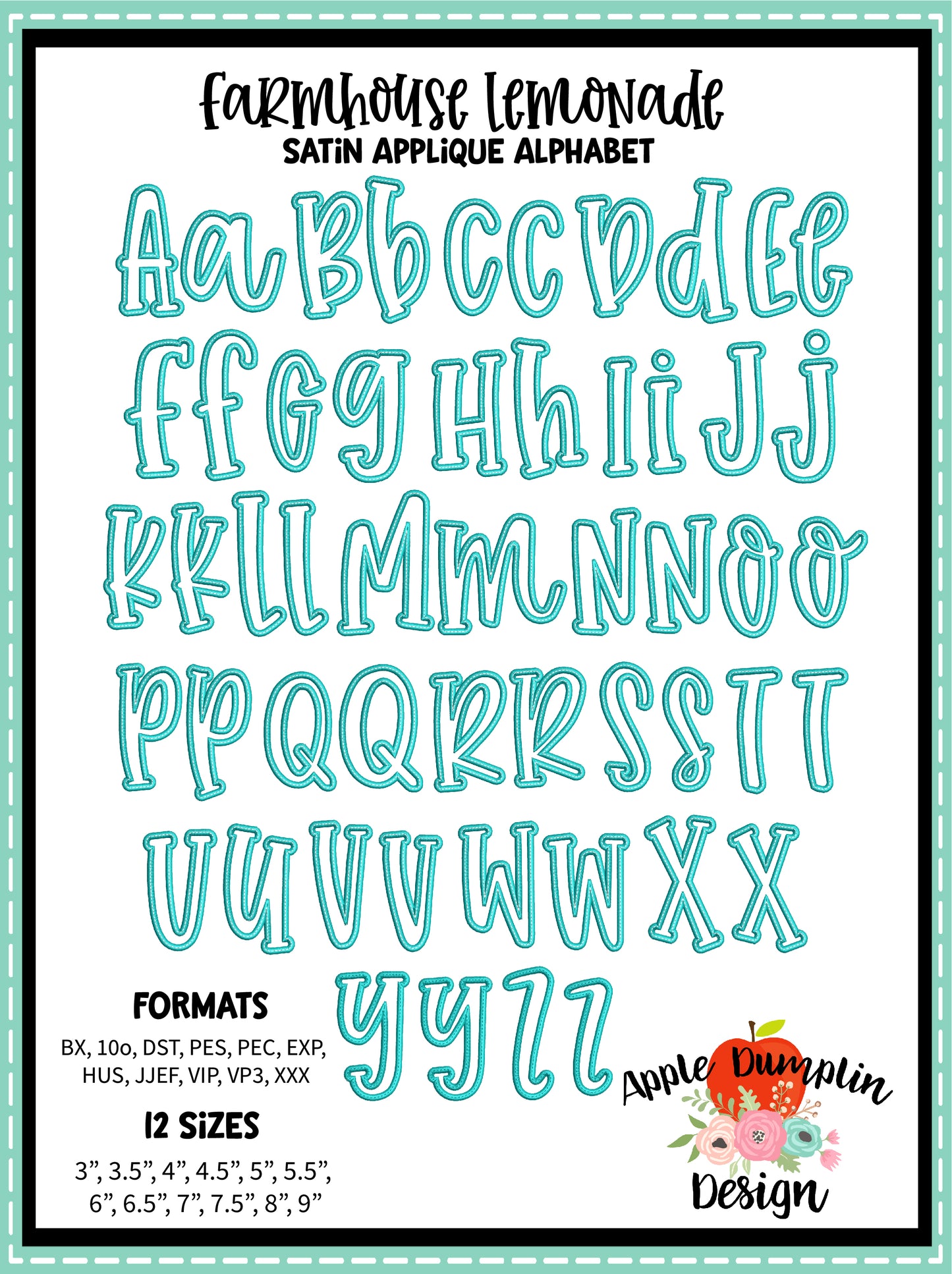Farmhouse Lemonade Satin Applique Alphabet, Applique Alphabet