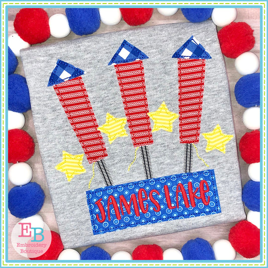 Firework Trio Bean Applique, Applique
