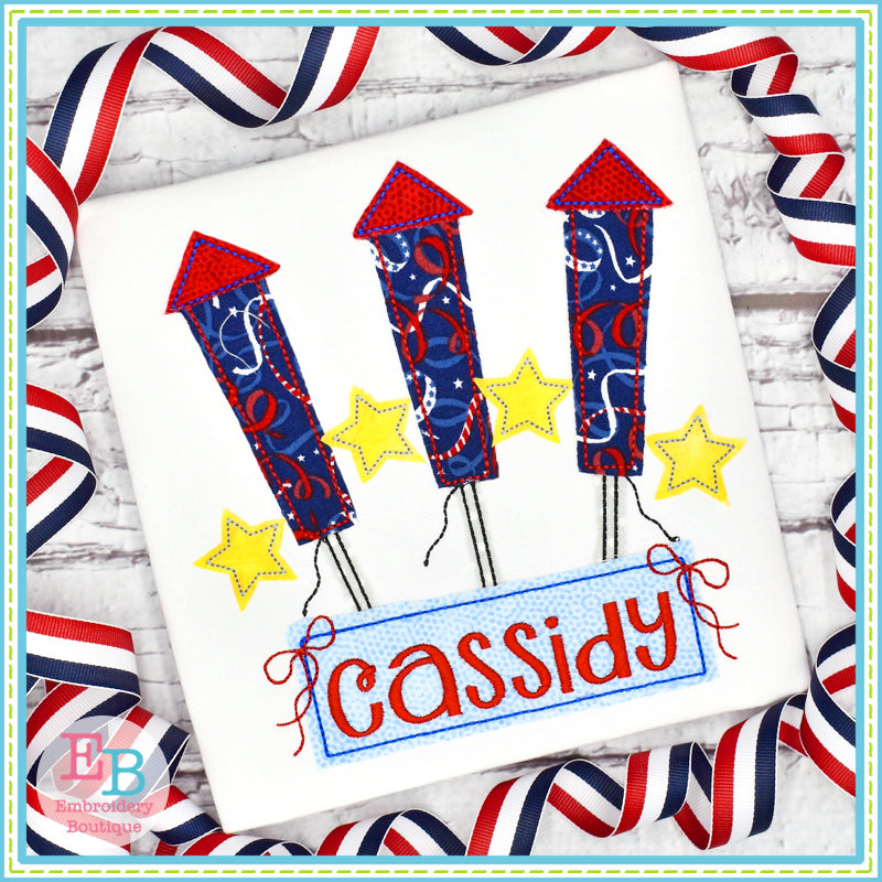 Firework Trio Bows Bean Applique, Applique